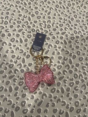 Sparkling Pink Bow Keychain with Gold Hardware
